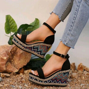 New Spring Summer Fashion Women Chunky Wedge Platform Sandals With Bare Straps